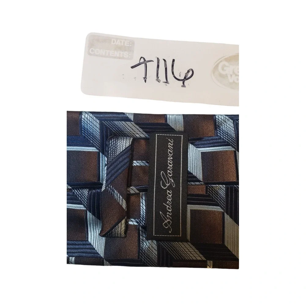 Andrea Garavani Neck Tie Mens Brown Blue‎ Geometric 100% Micro Fiber Business